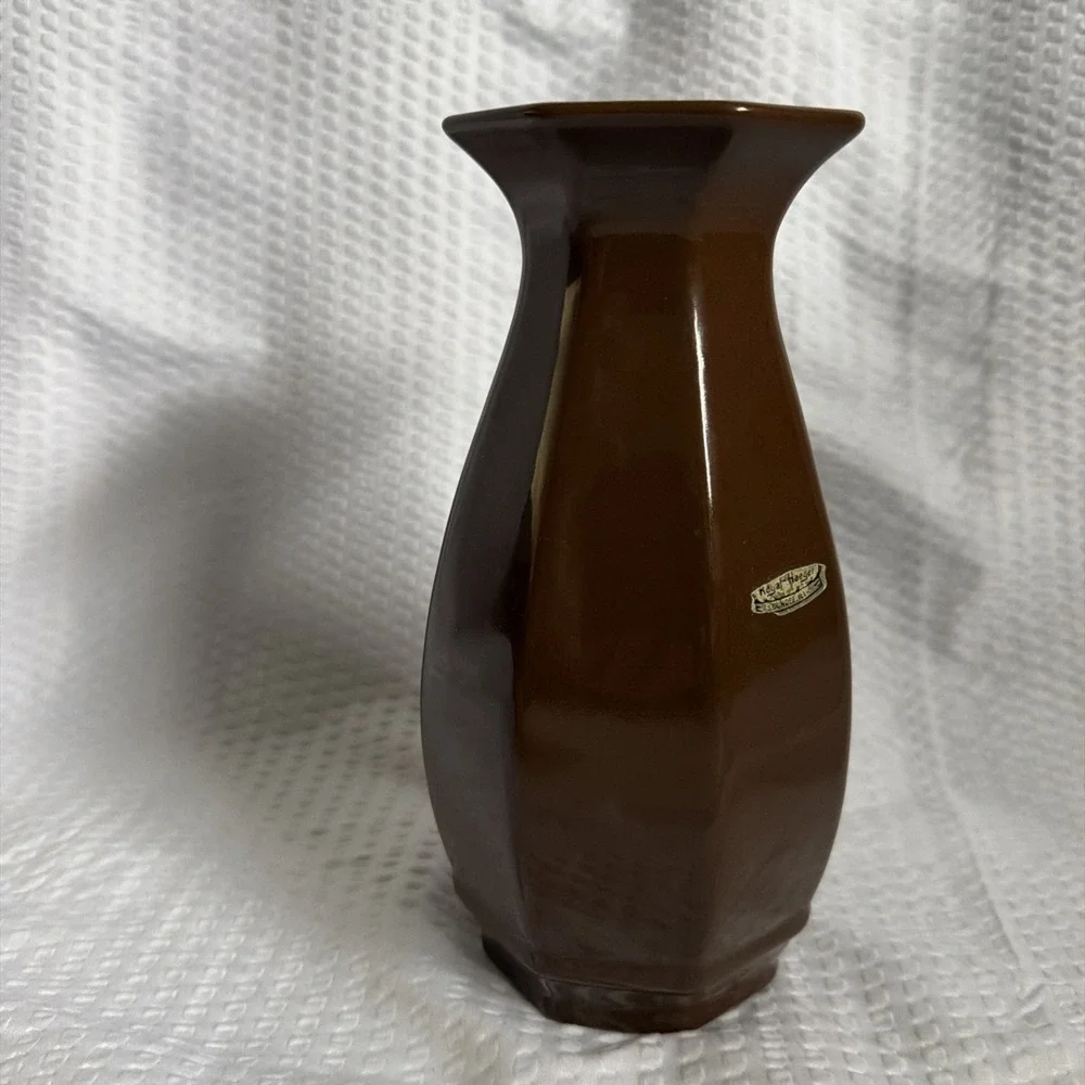 Royal Haeger Brown Hexagonal Ceramic Vase Glossy Mid Century Modern Decor 705-S